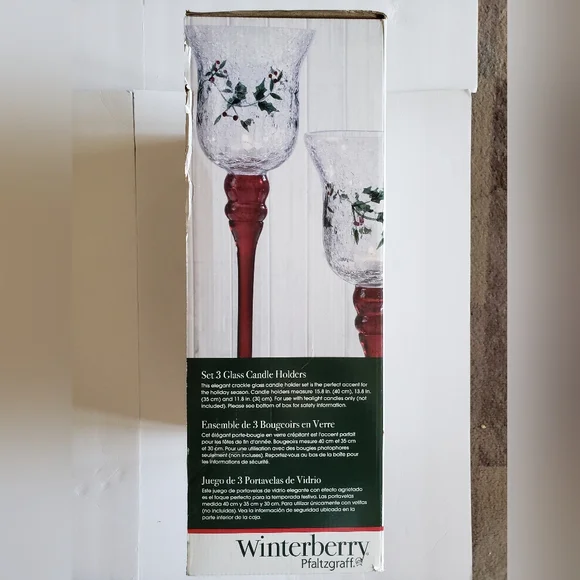 Pfaltzgraff Winterberry Glass Candle Holders - Red and Green